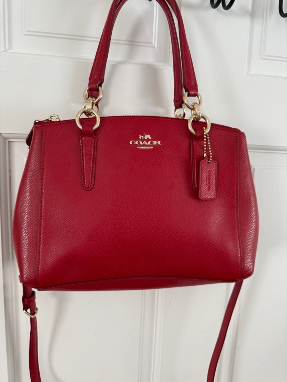 Coach Cristie Mini Carryall In Red Crossgrain Convertible Satchel